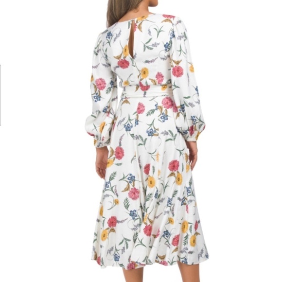 NWT ELLIE TAHARI Waist Linen Blend V-neck French Garden Midi Dress With Tie - Picture 2 of 11